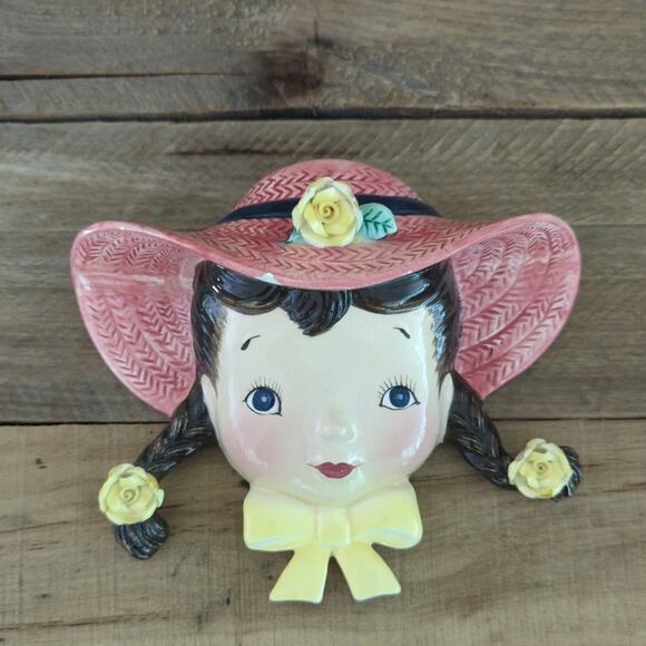 Vtg Kitschy Girl with Pigtails Wall Pocket by Thames Hand Painted Made in Japan - Picture 2 of 10